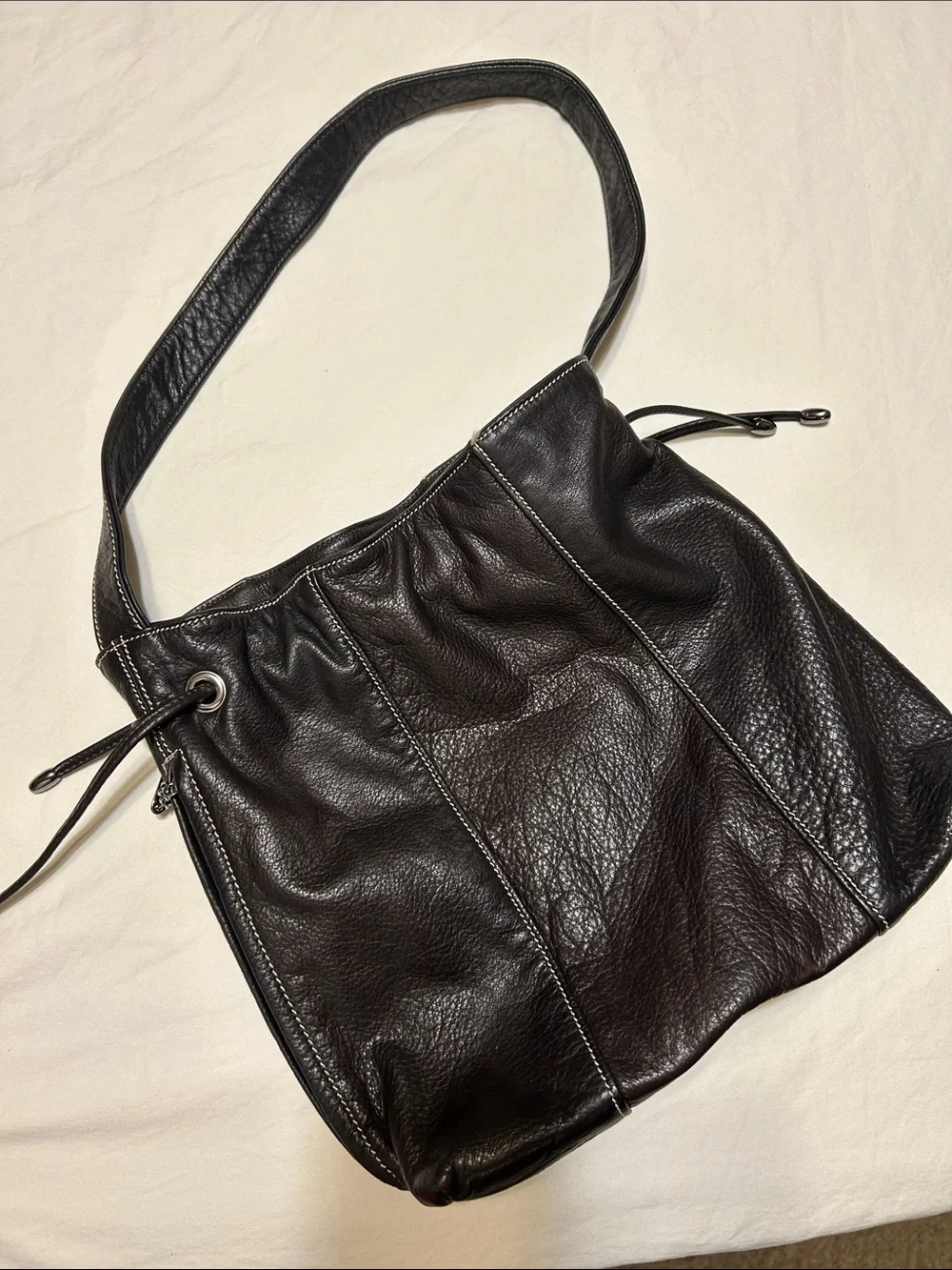 Donald J. Pliner Black Pebbled Leather Slouch Shoulder Bag